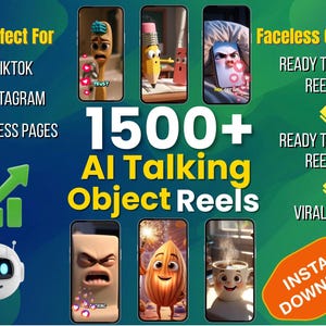 1500+ AI Talking Objects Reels Bundle, Viral Faceless Instagram Reels, Reels Templates, AI Prompts for ChatGPT, Mrr Plr (Digital Download)