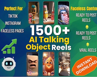 1500+ AI Talking Objects Reels Bundle, Viral Faceless Instagram Reels, Reels Templates, AI Prompts for ChatGPT, Mrr Plr (Digital Download)