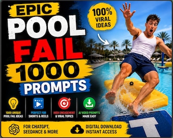 1000 Epic Pool Fail AI Video Prompts | Viral Shorts, Reels, TikTok Ideas (Digital Download)