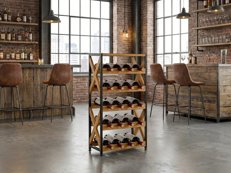 Multiple Bottles Racks 20 Bottle Freestanding Wine Rack With Wood Top, 5-tier Metal & Wood ...