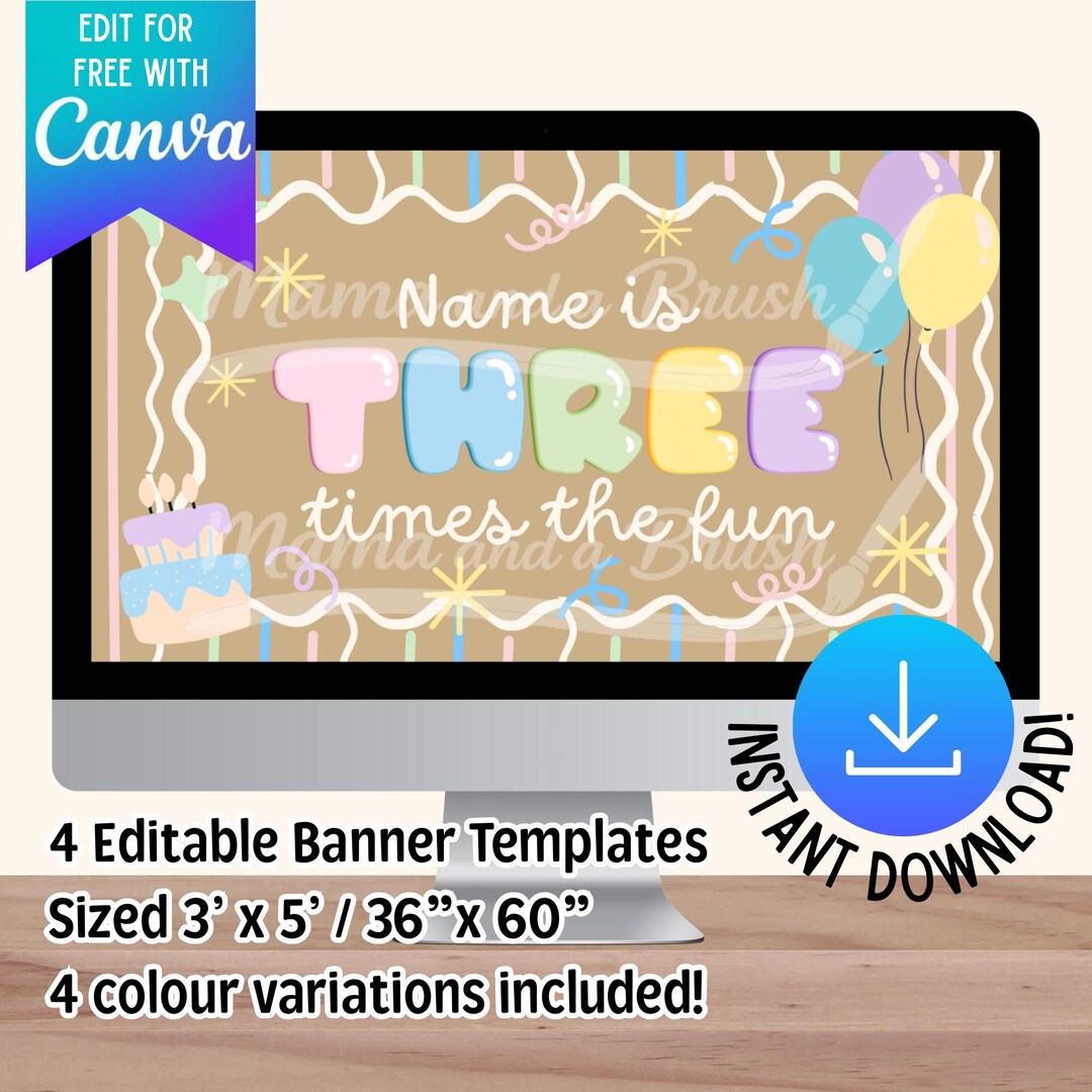Fun Birthday Editable Banner Template | 4 Age Variations | Colourful ...