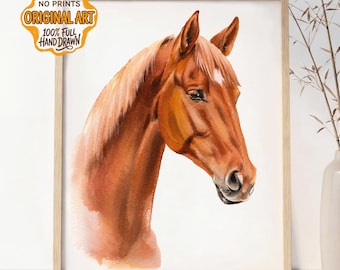 Custom Watercolor Horse Portrait Personalized Hand-Painted Equestrian Art Original No AI Painting Gift for pet Horse Memorial Art