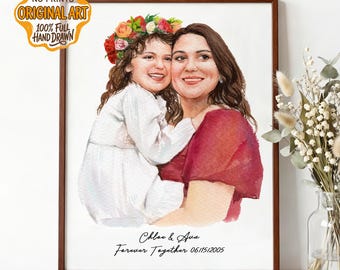 Benutzerdefinierte Aquarell Familienporträt vom Foto 100% Hand gezeichnet personalisierte Eltern Kind Malerei Original Geschenk für Mama Baby Shower Jubiläum