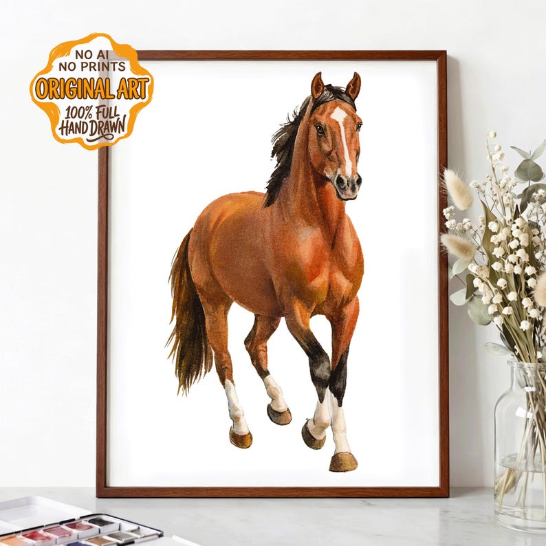 Custom Watercolor Horse Portrait Personalized Hand-Painted Equestrian Art Original No AI Painting Gift for pet Horse Memorial Art image 5
