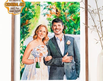 Handgemaltes Hochzeitsportrait vom Foto Kundenspezifisches Aquarell Hochzeitsgemälde Hochzeitsgeschenk Hochzeitstag Andenken Verlobungsgeschenk Verlobung