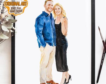 Verlobung Aquarell Porträt vom Foto, Handgemaltes Paar Porträt, Individueller Vorschlag Gemälde, Personalisierter Antrag Hochzeitsgeschenk