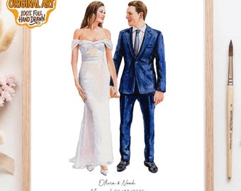 Minimalistisches Hochzeitsportrait vom Foto 100% Handgemaltes Aquarell Kundenspezifische Paaranstrich-Hochzeits-Andenken-Geschenk-Zeitloses Liebes-Andenken