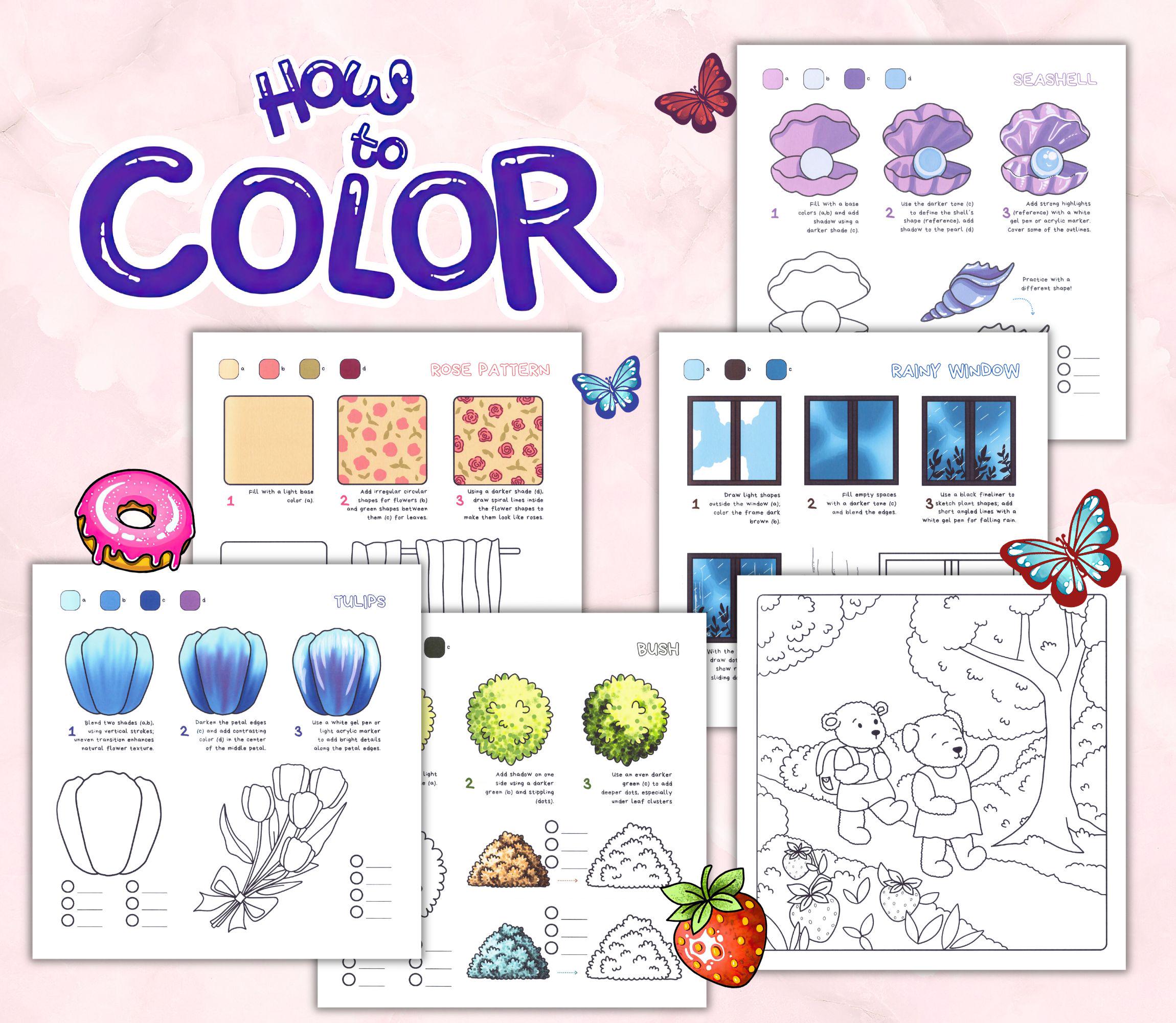 How to Color Workbook Bundle, Alcohol Markers Practice Pages, Patterns ...