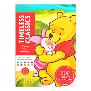 Timeless Classics Disney Mystery Coloring. Color by number pages for teens and adults. Cartoon coloring book.
