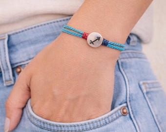 Handmade Sagittarius Zodiac Bracelet, Silver Plated Charm, Wax Cord Everyday Jewelry