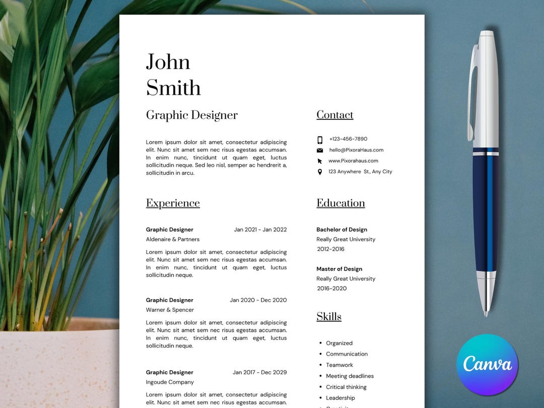ATS Resume Template | Professional Minimalist CV | Friendly Design With ...