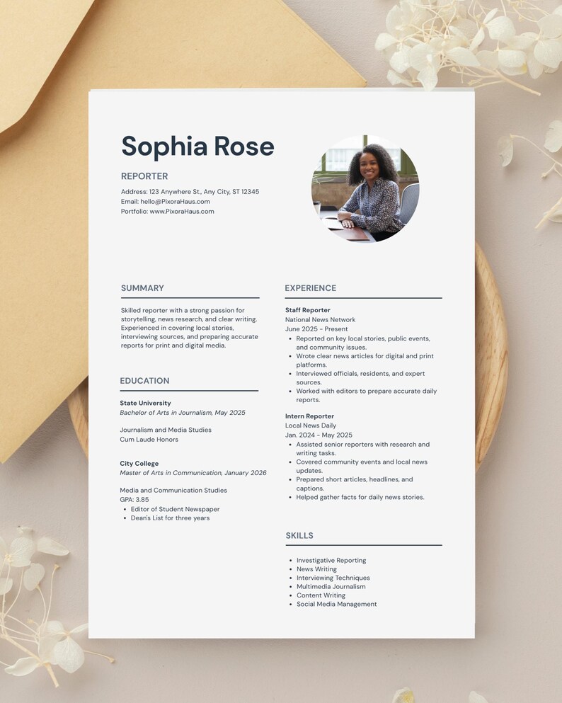 Reporter Resume Template | Journalist CV | ATS Friendly | Editable in ...