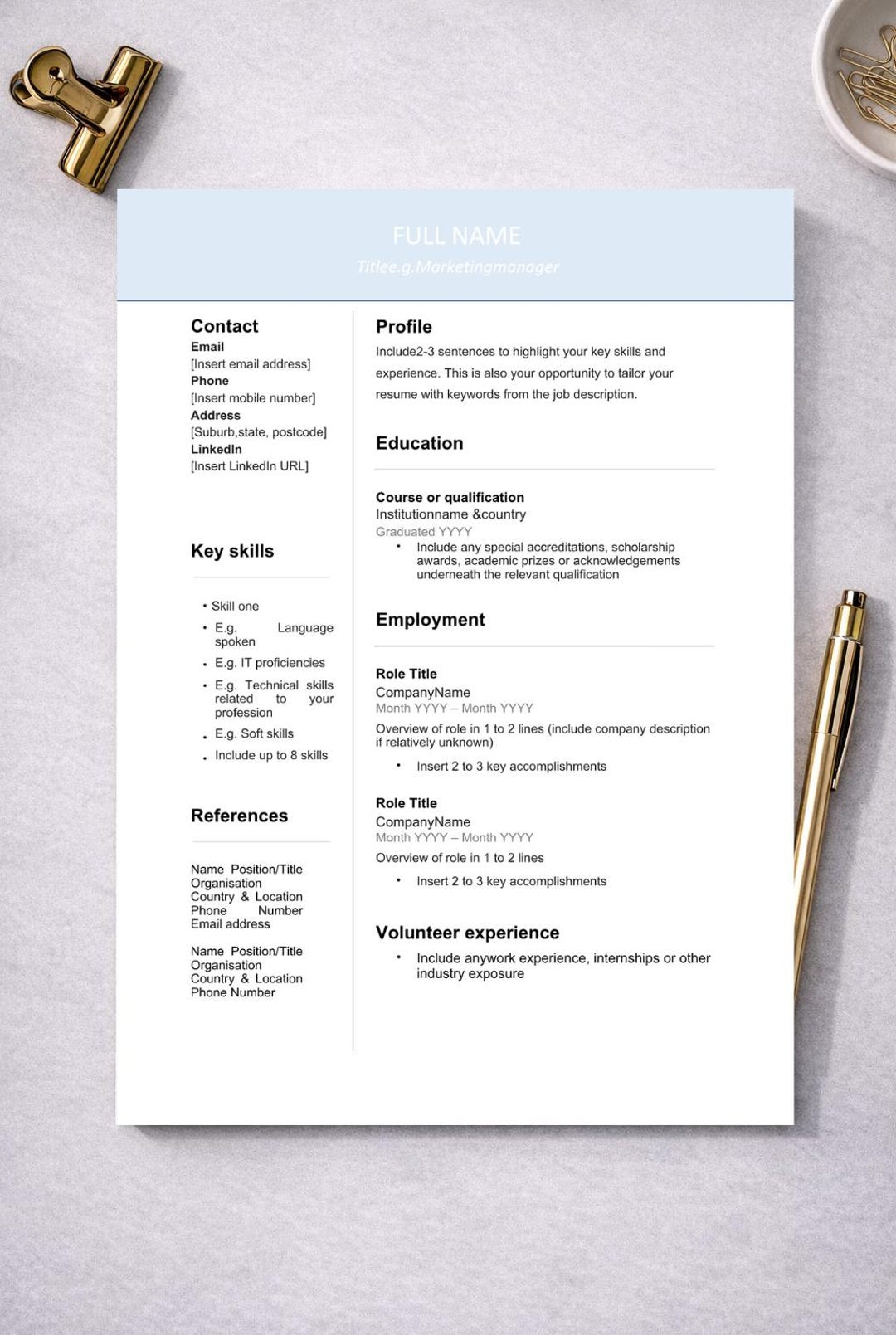 Australia Cv Pattern Australian Resume Template, ATS Friendly CV Format, Editable Canva ...