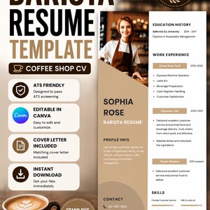 Barista Resume Template | Coffee Shop CV | ATS Frien…