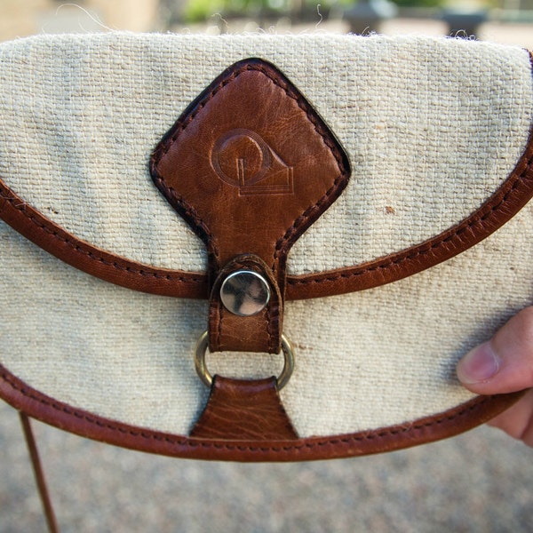 FREE SHIPPING.vintage mini hemp canvas purse