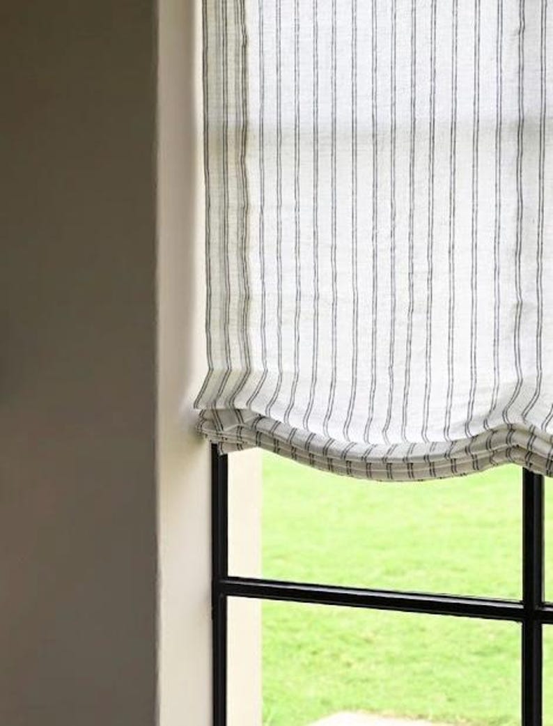 Handcrafted 100% Pure Linen Vertical Stripe Roman Shades with Chain Mechanism image 3