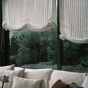 Handcrafted 100% Pure Linen Vertical Stripe Roman Shades with Chain Mechanism image 8