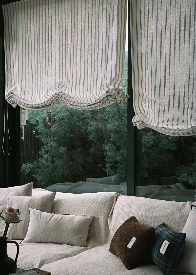 Handcrafted 100% Pure Linen Vertical Stripe Roman Shades with Chain Mechanism image 8