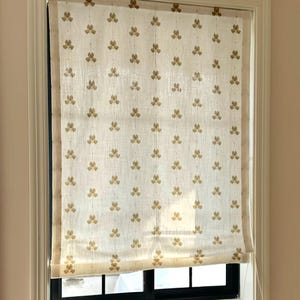Linen Embroidered Roman Shade with Chain Light Filtering Privacy Window Shade Floral Custom Blind for Kitchen Bathroom Cottage Decor