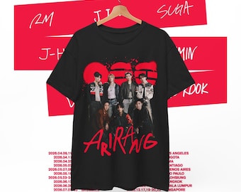 Camiseta unisex de algodón grueso de la revista Arirang con los miembros de Bangtan: Merchandising y regalos de la gira mundial de conciertos de Kpop de Bangtan 2026