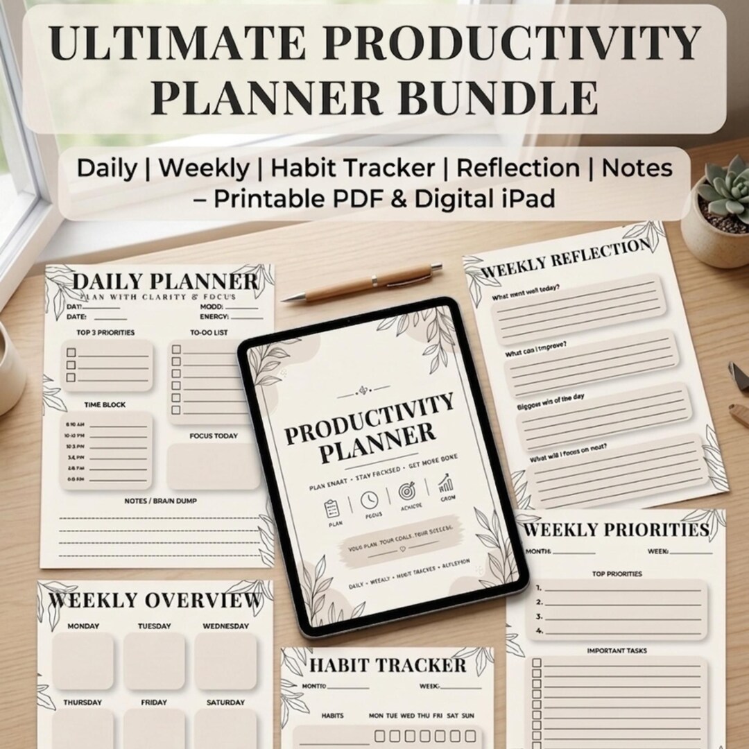 Productivity Planner Printable PDF | Daily Weekly Planner With Time ...