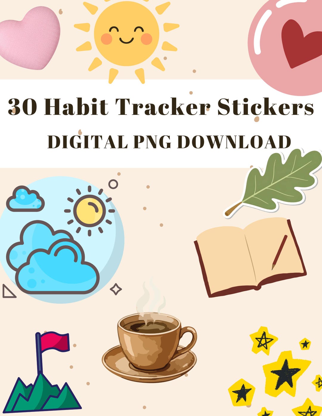 Daily Habits & Self-care Stickers | Digital Planner Icons | No-text ...