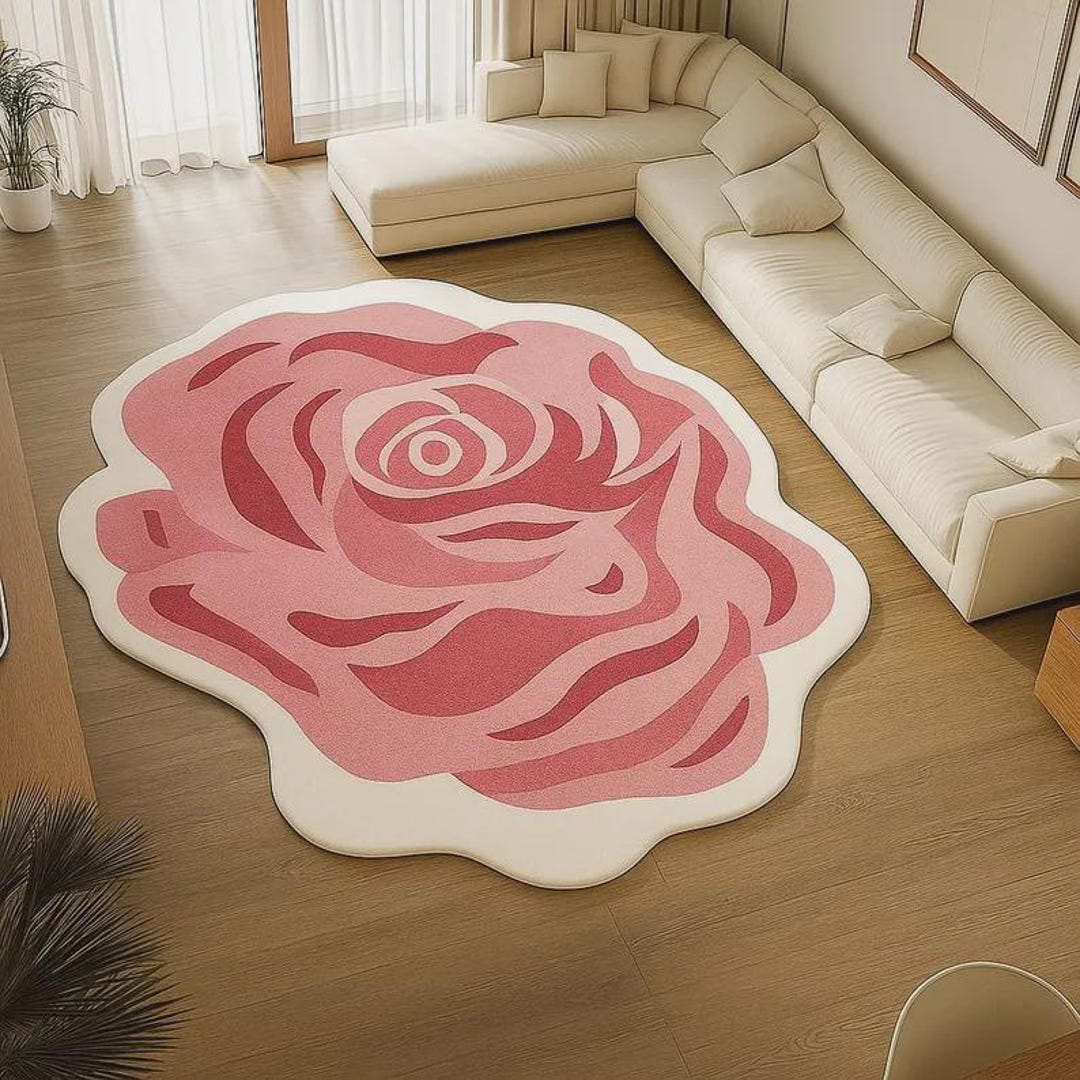 Handmade Pink Rose Wool Rug, Floral Shaped Carpet - Etsy