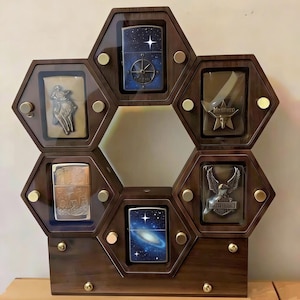 Vitrina modular de madera de nogal para encendedores, caja de almacenamiento hexagonal apilable, regalo para marido.