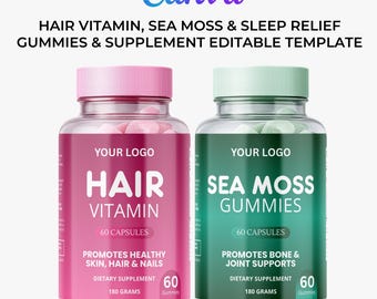 Modello di etichetta modificabile per caramelle gommose, capelli, muschio marino, supporto per il sonno (download digitale)