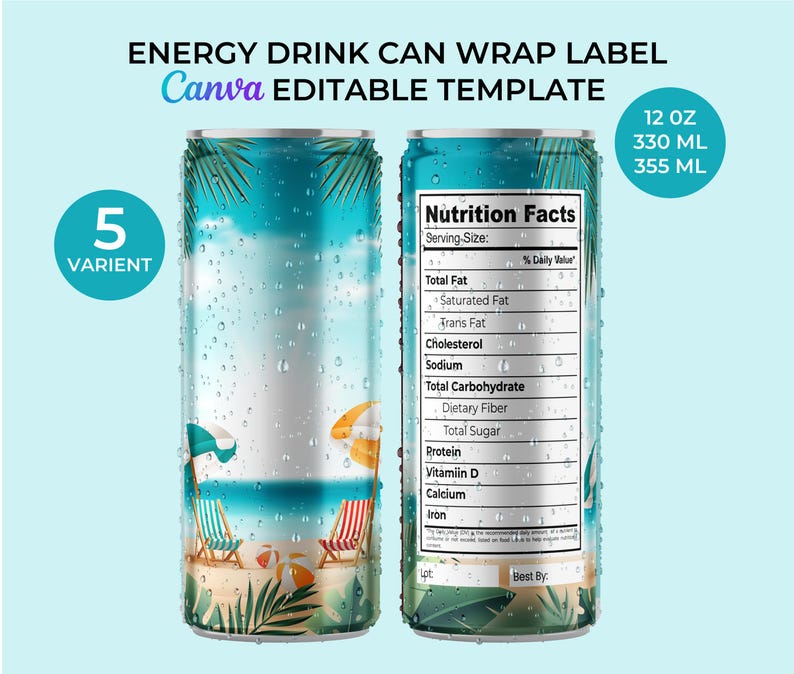 Editable Energy Drink Can Label Template | 330ml 355ml Wrap Design ...