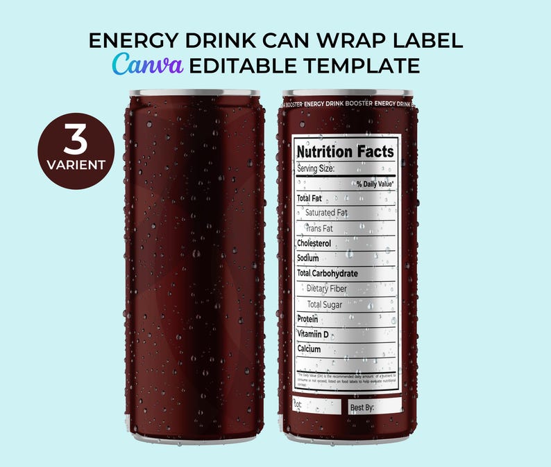 Editable Energy Drink Can Label Template | 330ml 355ml Wrap Design ...