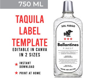 Modelo personalizado de GRAN MALO, rótulo de tequila personalizado, presente de aniversário, casamento, noivado. Modelo editável do Canva.