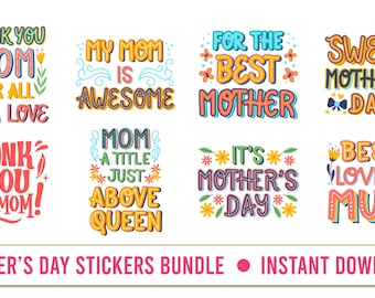 Adesivos "Eu te amo, mamãe" | Adesivo fofo para o Dia das Mães de 5 cm | Pacote de adesivos para o Dia das Mães, adesivos digitais com frases florais para mães