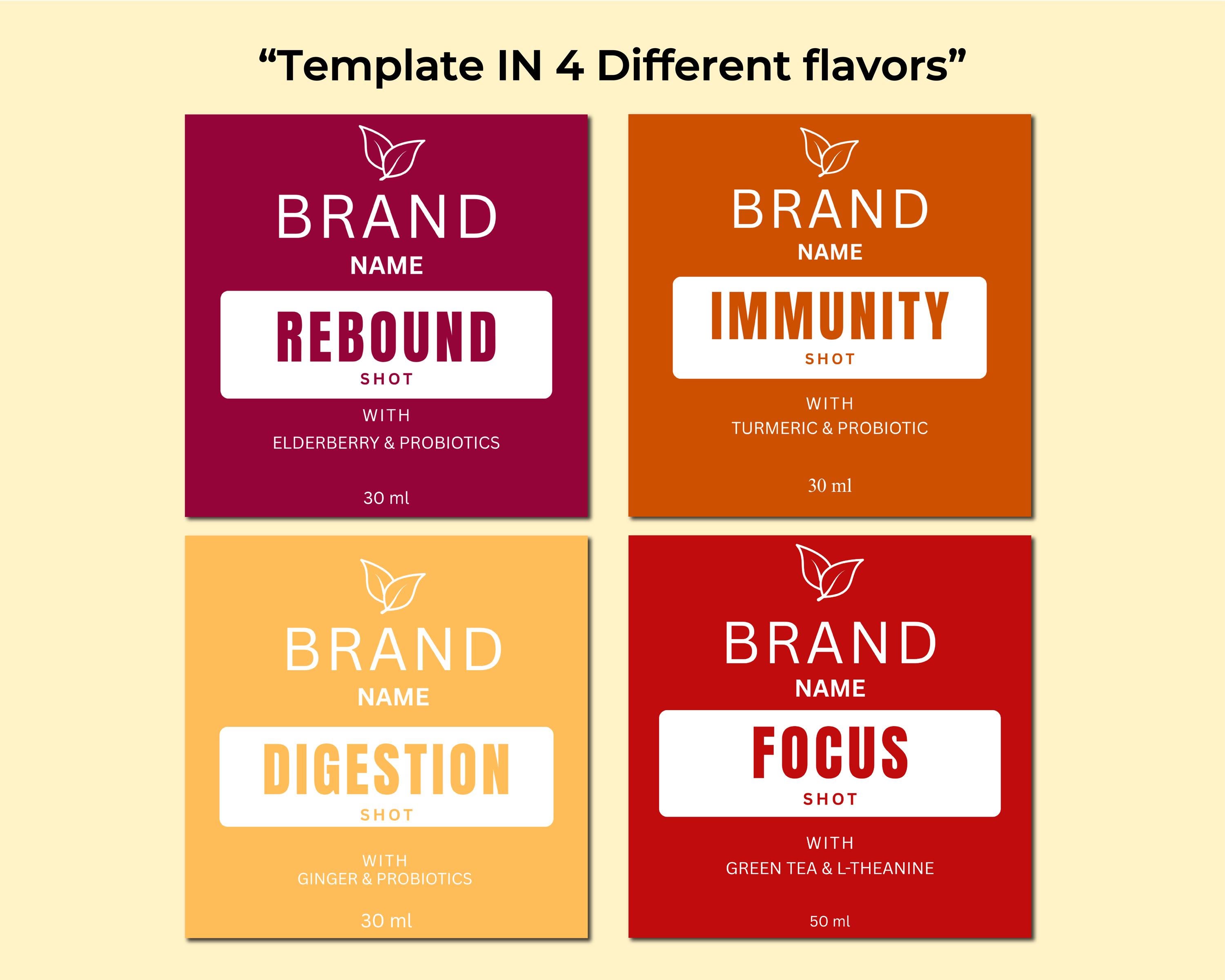 Wellness Shot Bottle Label Templates | Editable Canva Juice Shot Labels ...