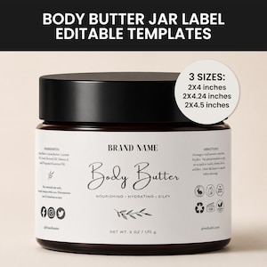 Modèle d'étiquette modifiable pour pot de beurre corporel, étiquette pour produit de soin du corps, étiquette imprimable pour produit cosmétique, étiquette personnalisée pour produit de soin de la peau