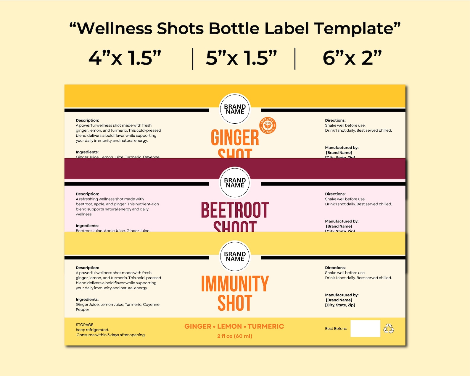 Wellness Label Wellness Shot Label Template Canva | Ginger, Turmeric, Immunity Juice ...
