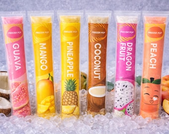 Bewerkbare sjabloon voor poplabels vriezer | Ice Pop-verpakkingsontwerp | Bundel ijslollylabels | Sticker Juice Pop direct download