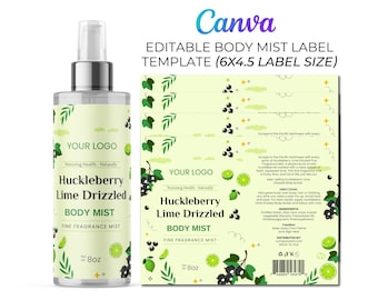 Modelo de Body Mist, Rótulos para Body Spray, Rótulos para Perfume Corporal, Body Mist com Aroma de Lima, Rótulos para Body Mist, Modelo Editável de Body Spray de 236ml no Canva