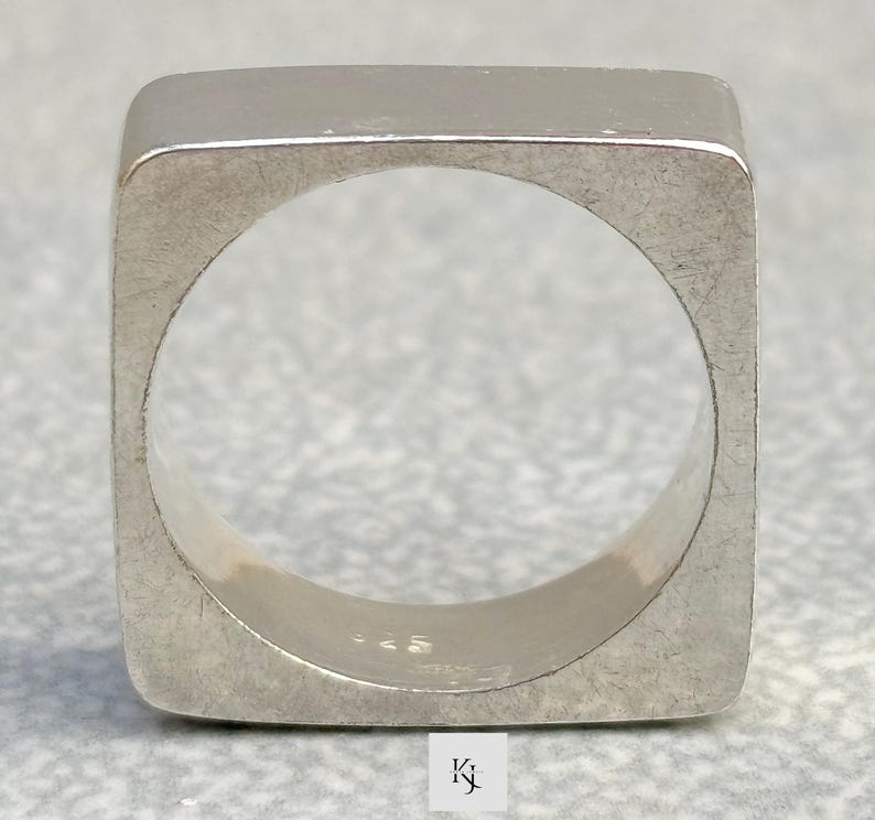 Chunky Square Silver Ring | Modern 6mm Wide Geometric Signet Ring ...