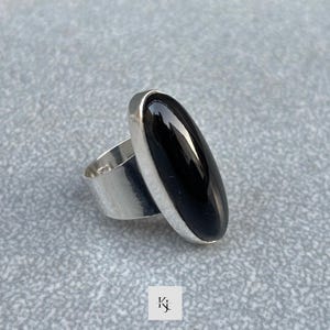 Svart Onyx Oval Ring 925 Sterling Silver Statement Ring, Present till henne, Handgjorda Smycken