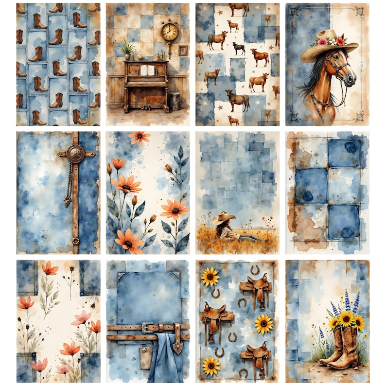 Rustic Rodeo Scrapbook Paper American Cowboy Junk Journal Pages, Western Rancher Scrapbooking Paper ...