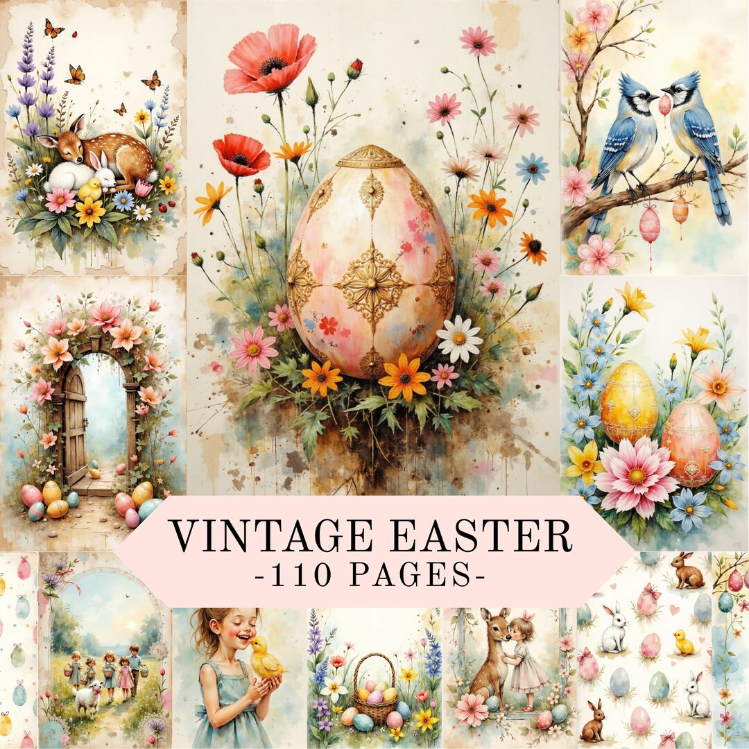 Vintage Easter Junk Journal Pages: Digital Scrapbook Paper, Printable ...