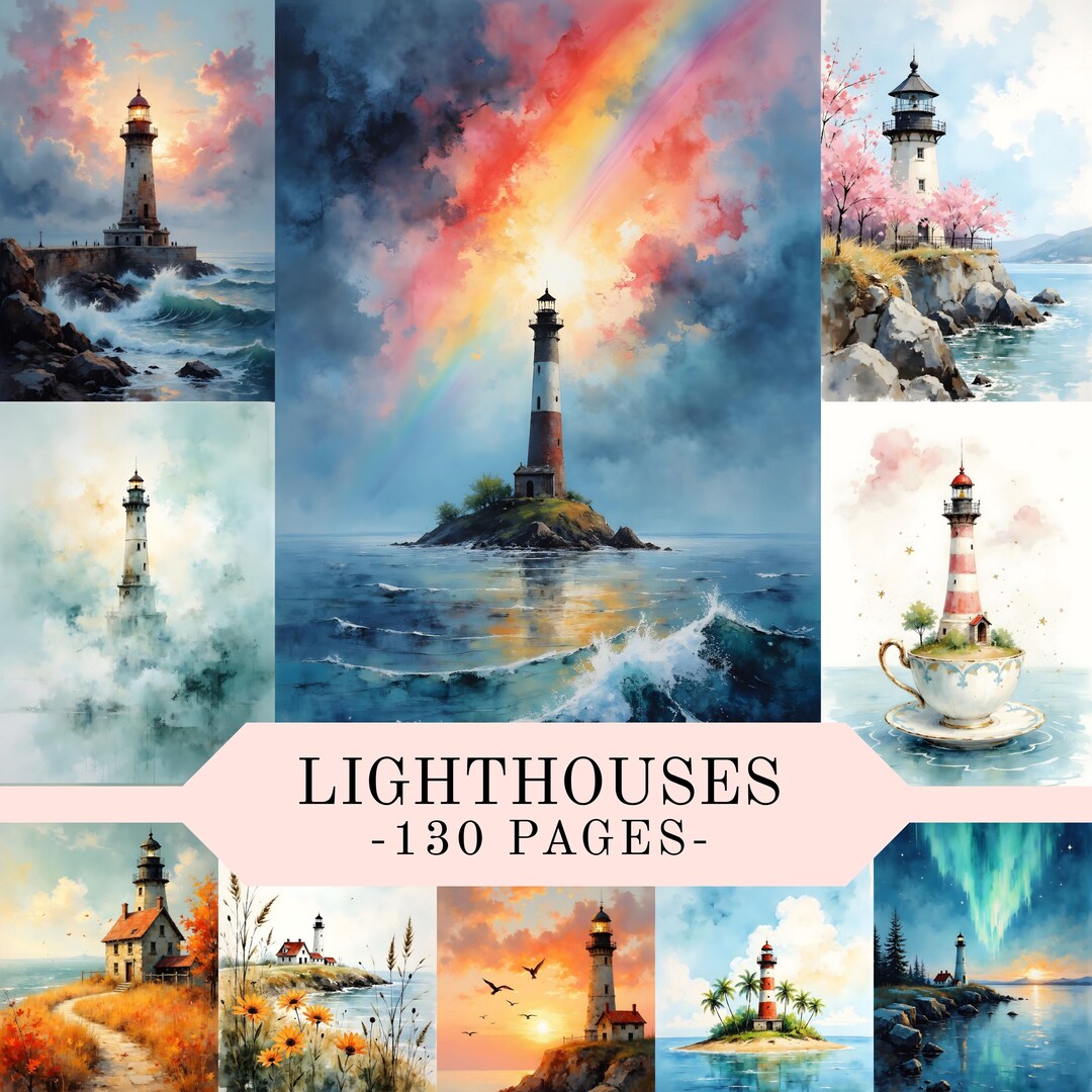 Whimsical Lighthouse Junk Journal Pages: Nautical Scrapbooking ...
