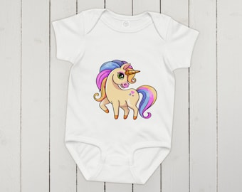 Babyromper eenhoorn – jersey romper met regenboogprint voor meisjes en jongens
