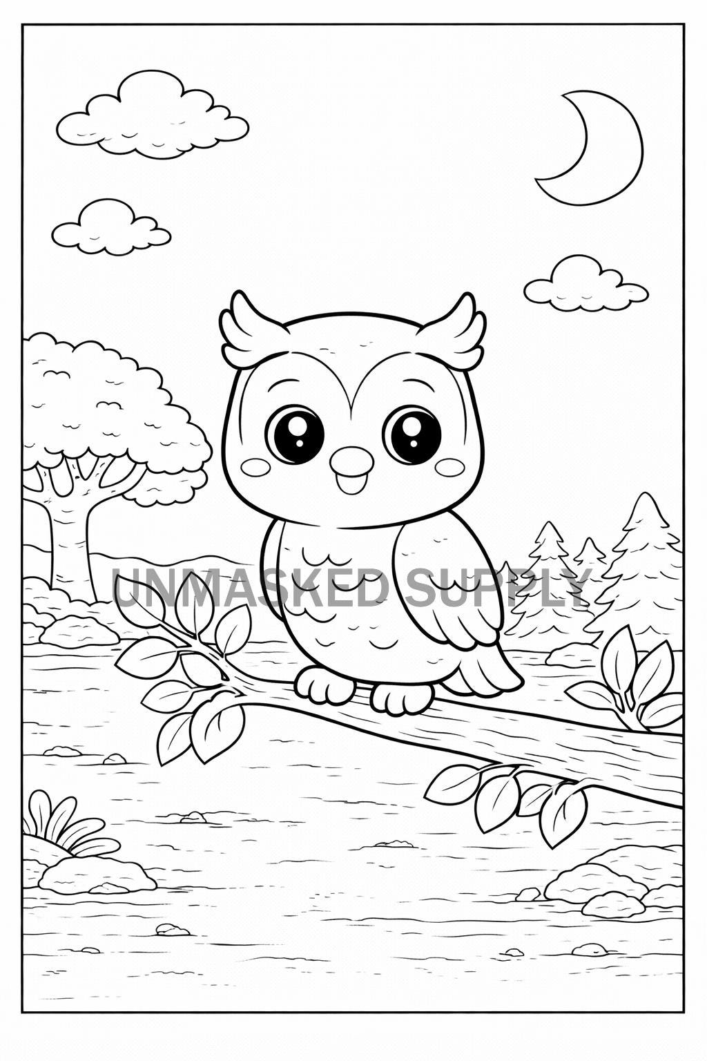 Owl Coloring Page &ndash; Simple, Bold Lines, Autism & ADHD Friendly (Printable PDF)