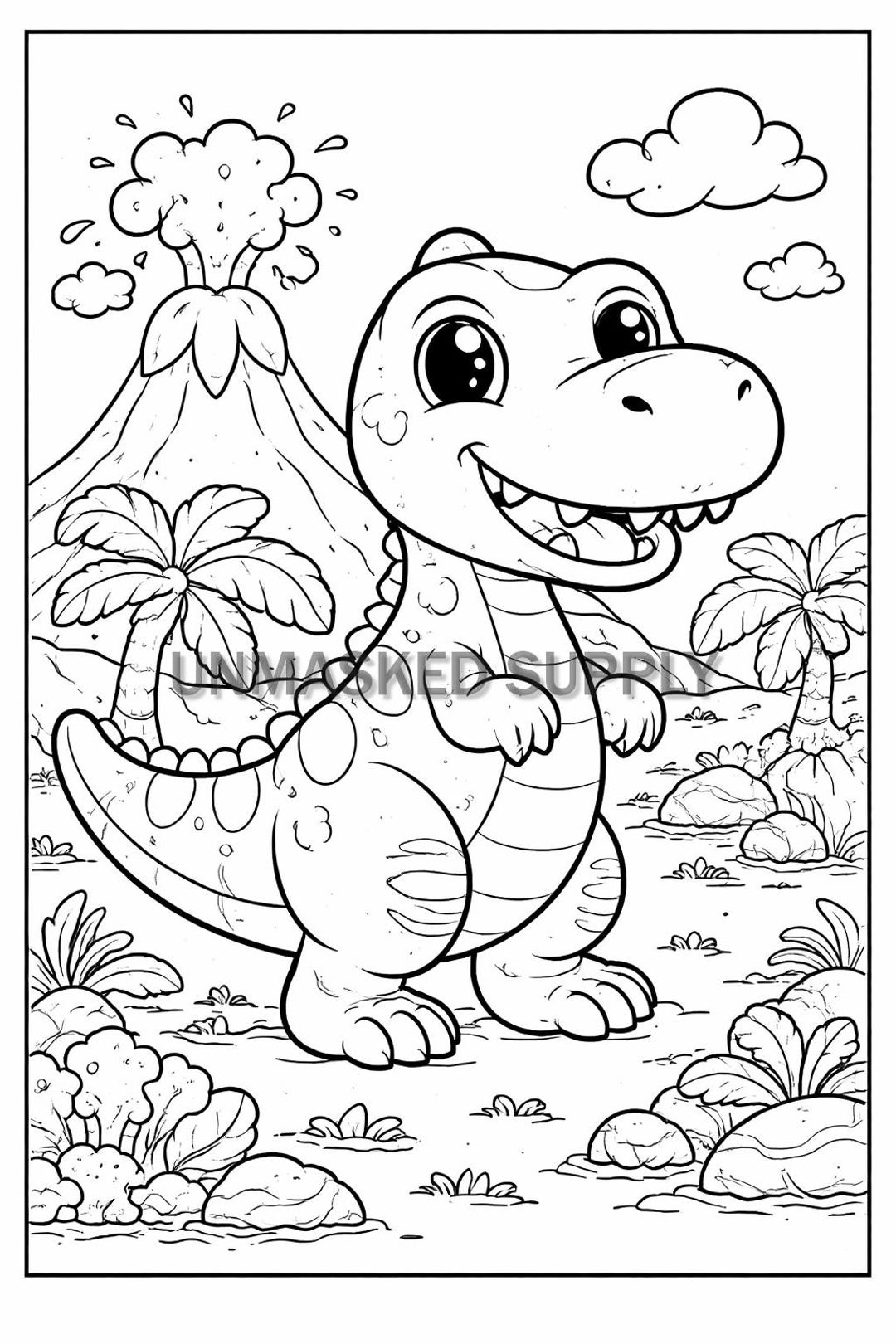 T-rex Coloring Page for Kids – Simple Dinosaur Coloring Sheet – Autism ...