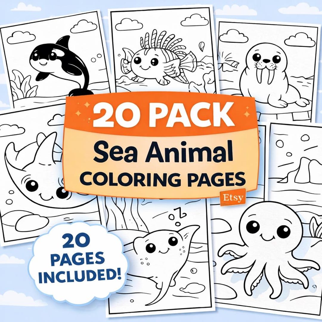 20 Sea Animal Coloring Pages Printable | Ocean Coloring Book for Kids ...