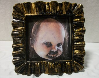 Halloween Prop Creepy Doll Photo Framed Horror Ornament Goth Scary Odd Strange Darkly Cute FREE SHIP Continental USA Only