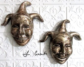 SPOOKY With VIDEO Altered Art Circus Themed Jester Masks Ceramic Light Up Gothic Dungeon Halloweenie Dark Creation Prop