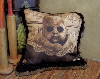 Parlour Pillow UNUSUAL DARK Creation Original Art Spooky Odd  Weird Conversational Art Detroit Artist/ L.Cerrito